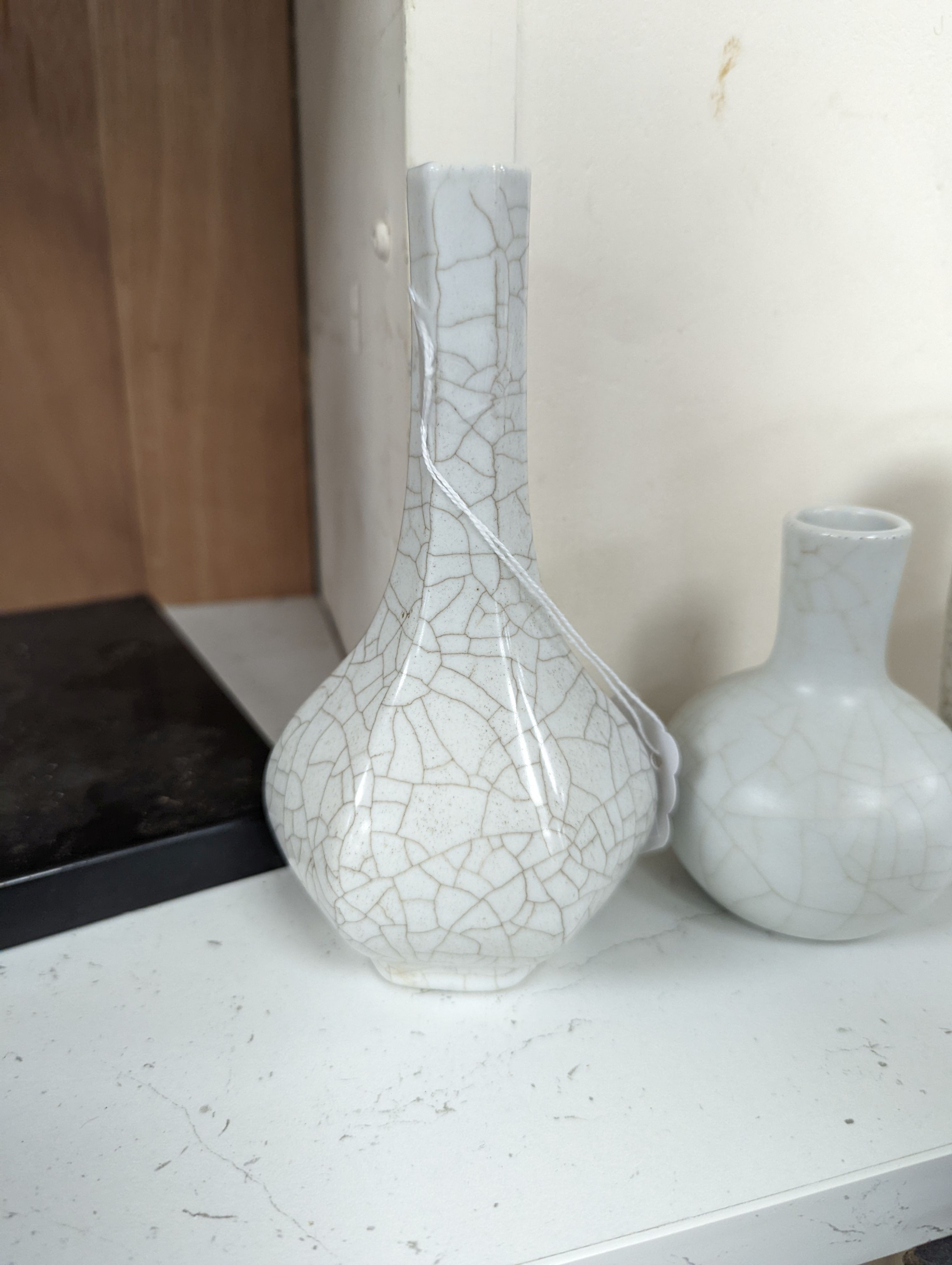 Four Chinese crackle glaze vases, tallest 16 cms high.